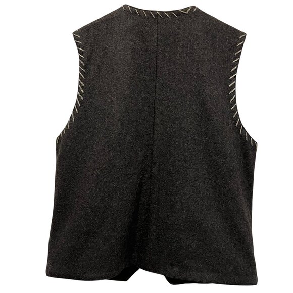 Together Vintage Wool Embroidered Button Vest, Pockets, Gray, XL - Picture 2 of 10